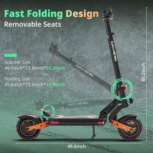 KUKIRIN G2 MAX Sammenklappelig Elektrisk Scooter - Motor 1000W - Batteri 48V 20Ah - Rækkevidde 80km - Dæk 10 Tommer - Støddæmpere