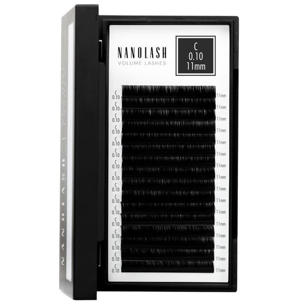 "Extensions av ögonfransar - NANOLASH - Volymfransar - 0.10 C curl - 11mm - Svart"