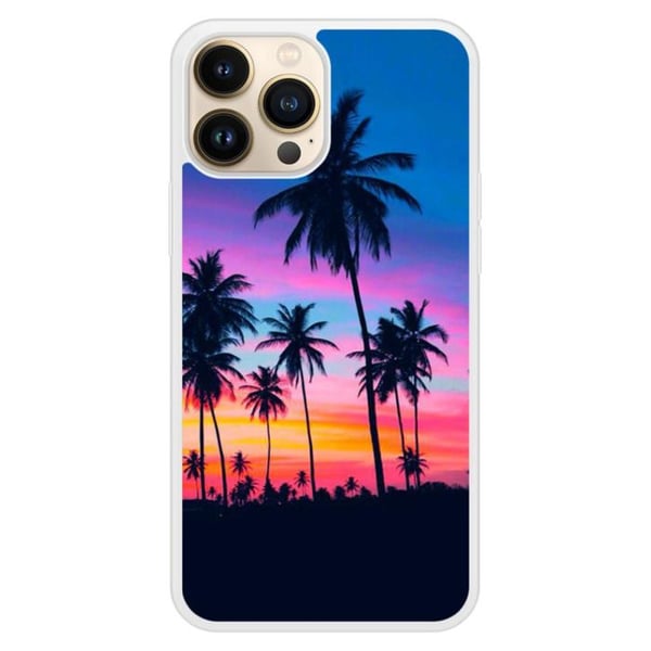 Coque i silikon med förstärkt tryck, kompatibel med Apple iPhone 13 Pro Max, färgglada palmer