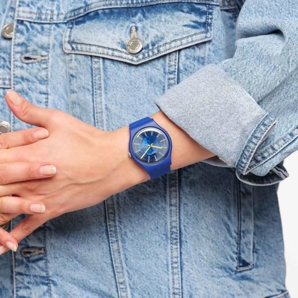 Klocka - SWATCH - New Gent BIOSOURCED - 41mm - Vattentålighet 3 ATM - Blå och gul urtavla