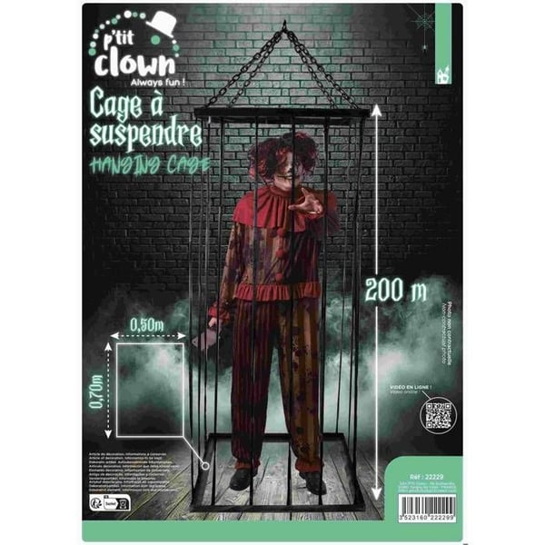 Giant Hängande Bur - P'TIT CLOWN - 22229 - Skrämmande Halloween Dekoration - Spökhus, Trädgård, Fest - 200 cm - Svart