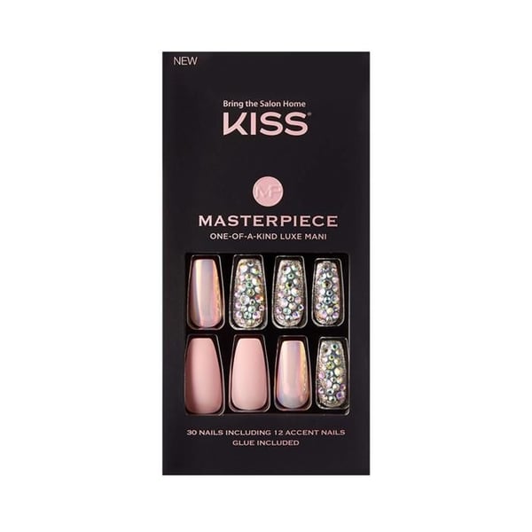 Faux naglar - KISS - KMN02CAM - 30 stycken - Rosa gel lim - Längd M