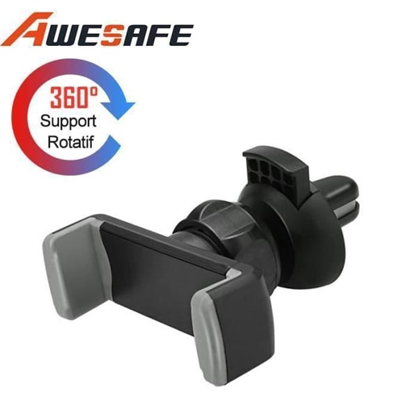 AWESAFE Stöd Telefon Bil [Militär Klipp] Rotera 360° Kompatibel För iPhone XIAOMI Samsung Android - Grå