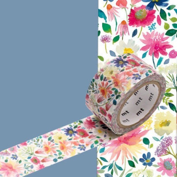 Maskeringstejp - Maskeringstejp MT BlueBelleGray Fleurs Zinnia 2,4cm x 7m