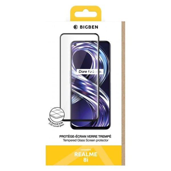 Skärmskydd - Bigben - RealMe 8i - Härdat glas - 2.5D - Stötskydd och repor