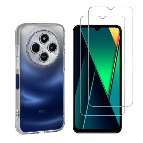 Mobilskal och skärmskydd - Phonillico® - Xiaomi Poco C75 - Flexibel - Transparent - 2 Härdade Glas