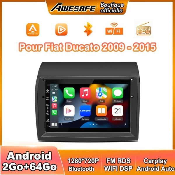 AWESAFE Autoradio Android 13 för Fiat Ducato Peugeot Boxer Citroën Jumper 2Go+64Go 7'' pekskärm med Carplay Android Auto