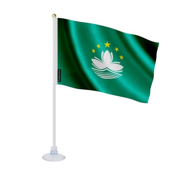 Mini Flagga från Macau – Sugkopp – 14 x 21 cm – För Slät Yta – Polyester – 1 styck – Pixelforma