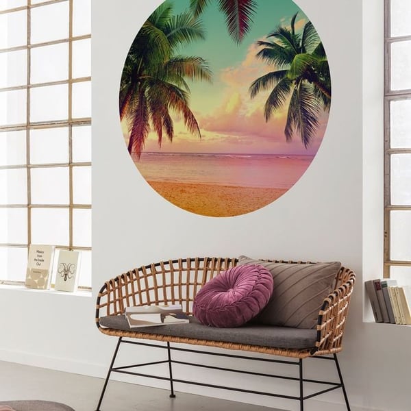 rund panoramatapet strandgrön, rosa och turkos - Ø 125 cm - 611792