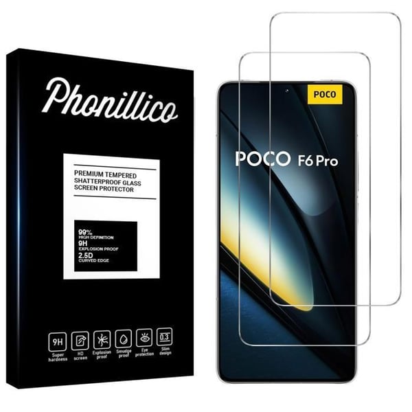 Skyddsglas - Phonillico - Xiaomi Poco F6 Pro 5G - Pack om 2 - Härdat glas - Rep resistant
