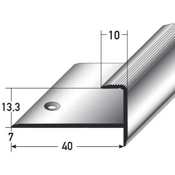 Insättningsprofil med näsa för parkett H av kant 13,3 mm anodiserad aluminium borrad-silver-2700