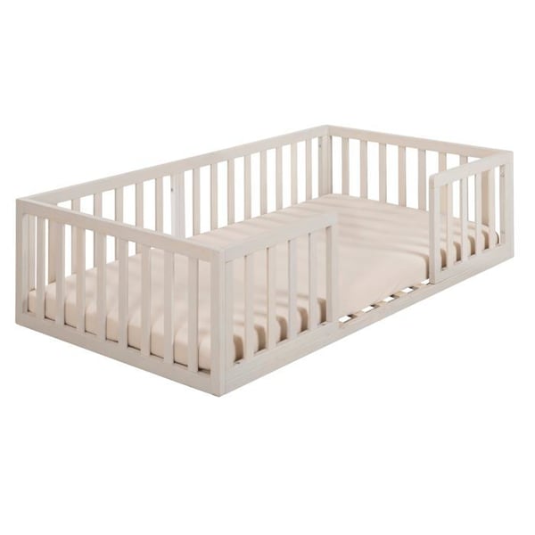 Säng Bébé Montessori på Golvet - ROBA - Med Ribbotten 70 x 140 cm och Inbyggd Fallskydd - Beige