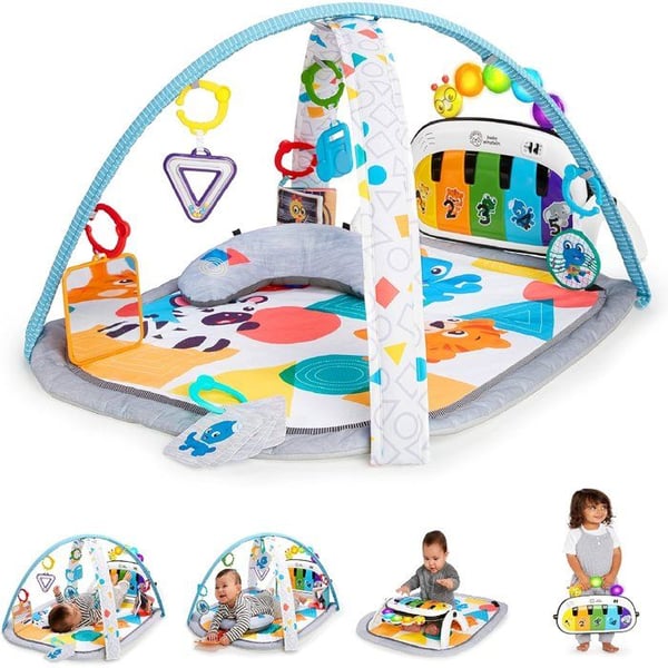 BABY EINSTEIN Kickin' Tunes Aktivitetsmåtte til baby, 4-i-1, aftageligt klaverlegetøj, bue, gave til baby, flersproget