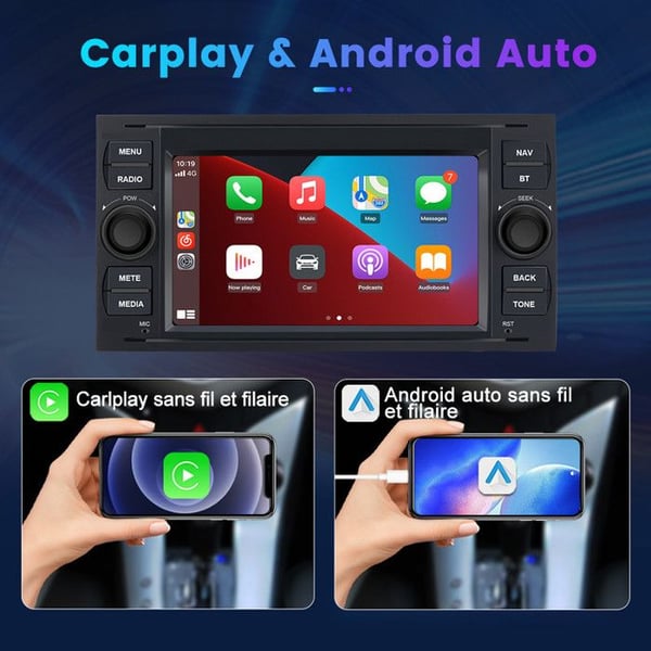 AWESAFE Autoradio Android 13 för Ford Focus 2Go+64Go med Carplay Android Auto 7 Tum stereo GPS USB SD Bluetooth FM AM RDS