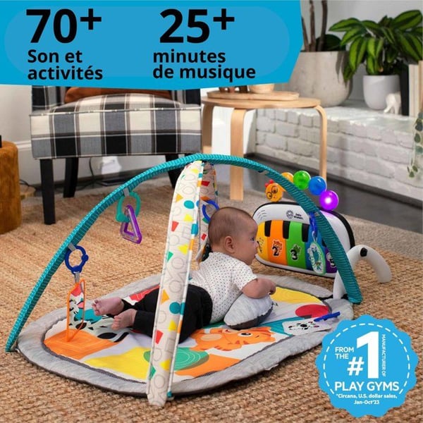 BABY EINSTEIN Kickin' Tunes Aktivitetsmåtte til baby, 4-i-1, aftageligt klaverlegetøj, bue, gave til baby, flersproget