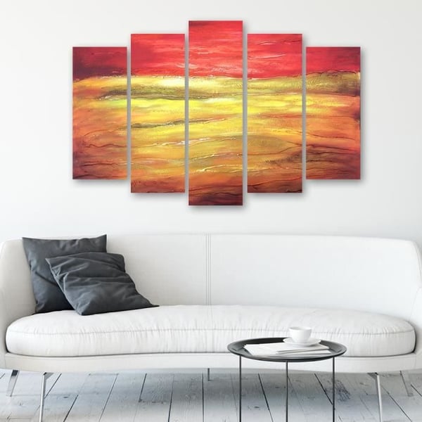 Målning, tryck på duk - solnedgång cm. 150x100 Typ A1 (5 paneler)