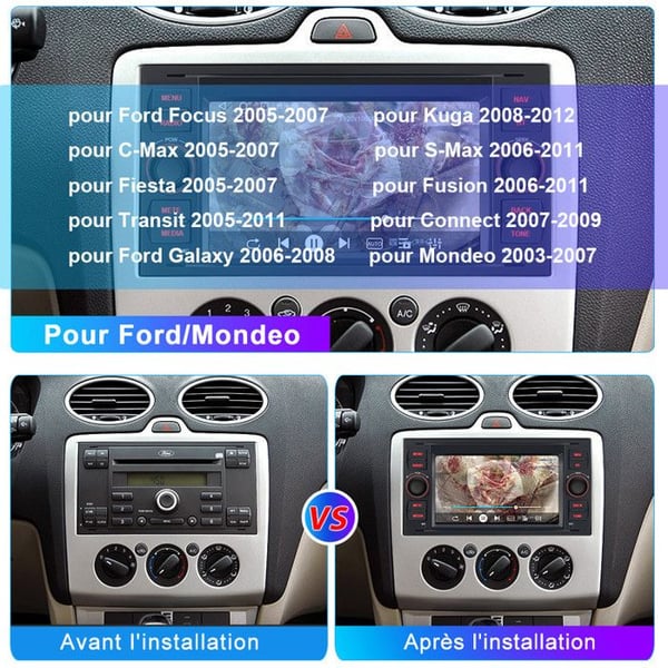 AWESAFE Autoradio Android 13 för Ford Focus 2Go+64Go med Carplay Android Auto 7 Tum stereo GPS USB SD Bluetooth FM AM RDS