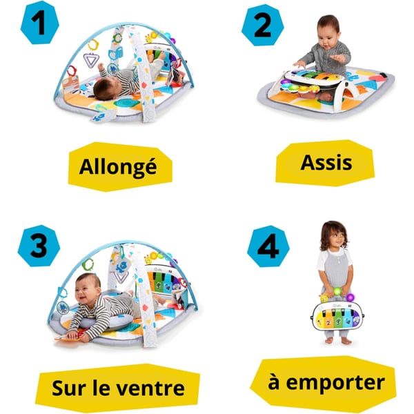 BABY EINSTEIN Kickin' Tunes Aktivitetsmåtte til baby, 4-i-1, aftageligt klaverlegetøj, bue, gave til baby, flersproget