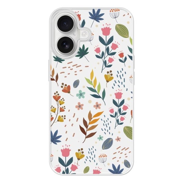 Förstärkt silikonskal med tryck, kompatibelt med Apple iPhone 16, Färgglada blommor