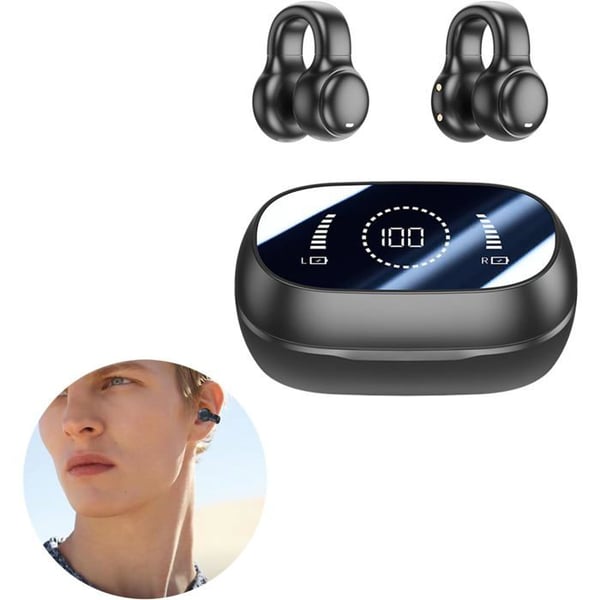Öppen Bluetooth-hörlur, med benledning, trådlös hörlur för sport, cykling, bilkörning, löpning - Svart