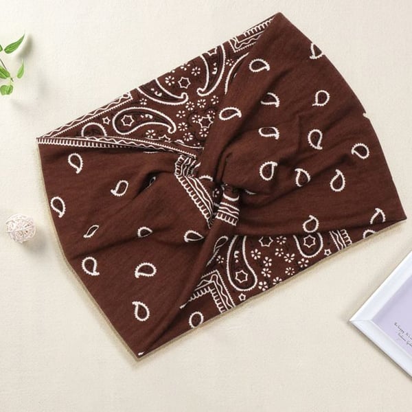 Huvudband - AVIZAR - Korslagd - Mjuk Bomull - Paisley Mönster - Vintage Brun