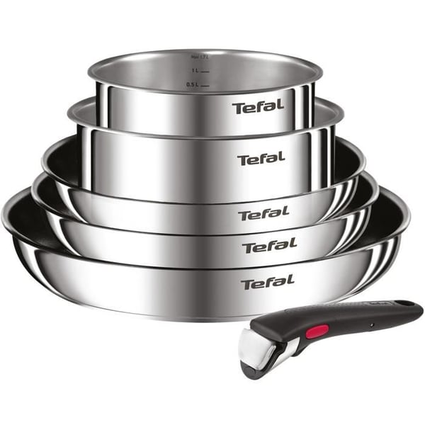 Køkkengrej - TEFAL - Ingenio L881S604 - 6 dele - Rustfrit stål - Aftageligt håndtag