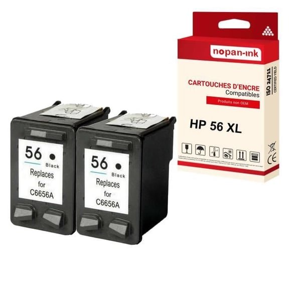 NOPAN-INK - x2 kompatibla patroner för HP 56 XL 56XL (C6656AE) kompatibla med HP HP DeskJet 450CBI 450CI 450 450WBT 5100 5145 5150