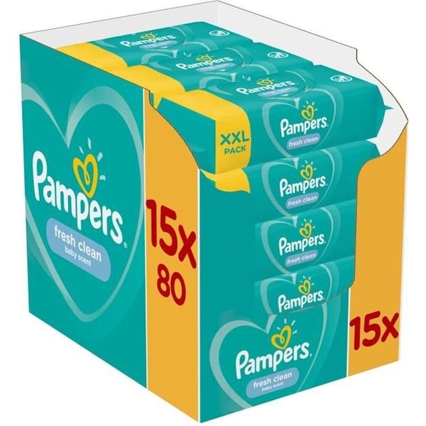 PAMPERS Baby Wipes FRESHCLEAN - Pack of 15 x 80 wipes - 1200 wipes