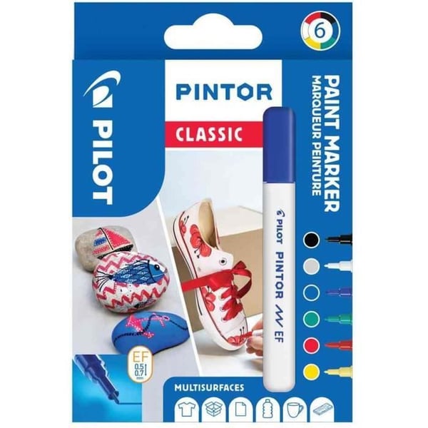 Pigmentmarker - PILOT - PINTOR - Set med 6 - Spets konform - Vattenbaserat bläck