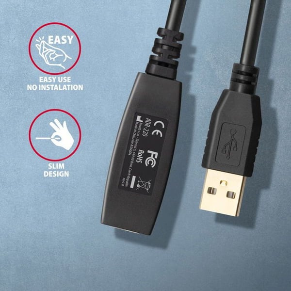 USB-kabel - AXAGON - ADR-220 - 20m - USB 2.0 - LED-indikator - Skærmet
