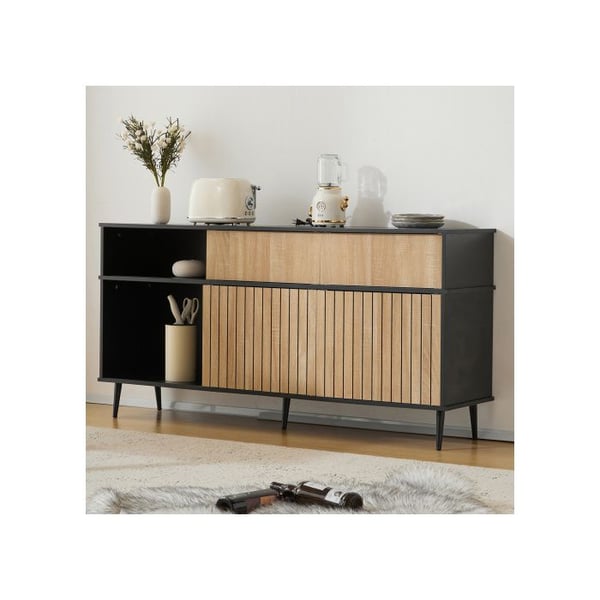 Kommode - MUVOE - 4 skydedøre - Eg og sort - 160 L x 40 P x 80 H - Moderne
