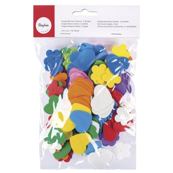 Skumgummi Blommor/Hjärtan 2,5-3cm, 2 sorter, 2,5-3cm, 140 stycken, assorterade