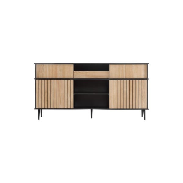 Kommode - MUVOE - 4 skydedøre - Eg og sort - 160 L x 40 P x 80 H - Moderne