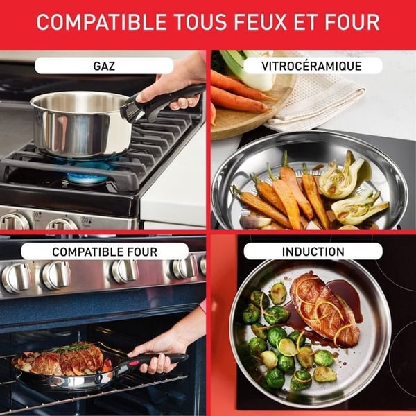 Køkkengrej - TEFAL - Ingenio L881S604 - 6 dele - Rustfrit stål - Aftageligt håndtag