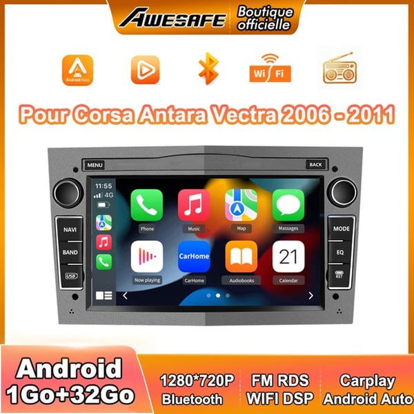 AWESAFE Bilradio Android 13 1Go+32Go för Opel Corsa Vivaro Antara Zafira Astra 7 '' Pekskärm Carplay Android Auto Grå