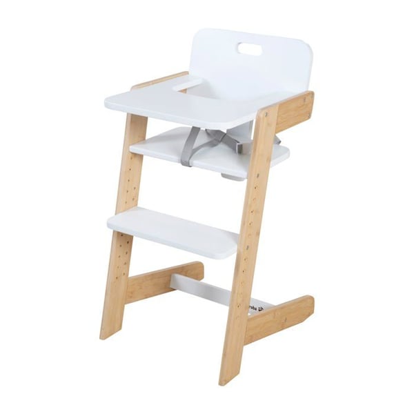 Evoluerande Hög Stol ROBA Nature Up i FSC® Bambus - Stöder 70 kg - Matbricka Ingår - Vit / Natur