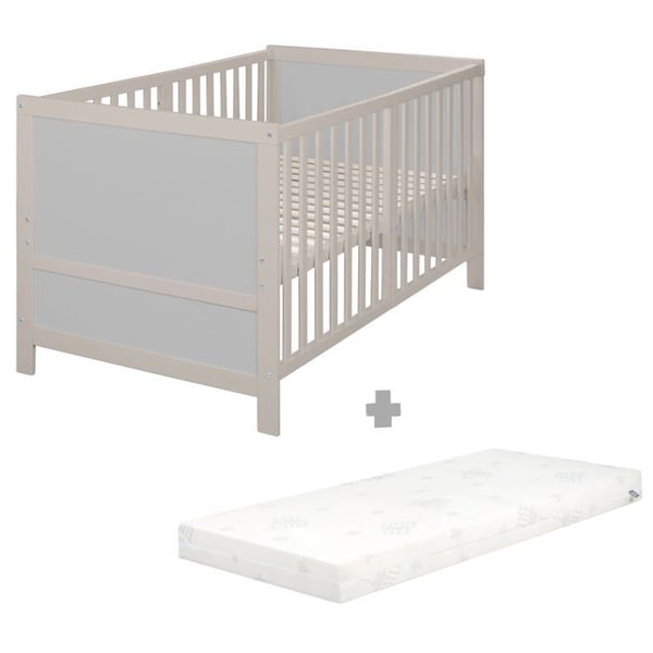 Lit Bébé Évolutif ROBA EASY SLEEP 70 x 140 cm + Matelas Roulé + Kit för Omvandling - Höjdjusterbar - Ljusgrå