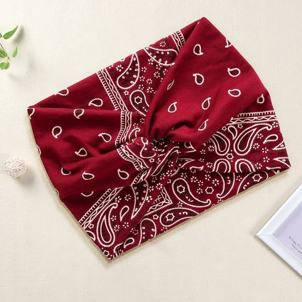 Hårband - AVIZAR - Korsat - Mjuk Bomull - Paisley Mönster - Vintage Bordeaux