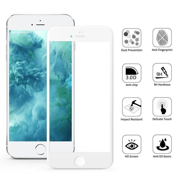 Härdat glas kompatibelt med iPhone 8 PLUS - Heltäckande 3D skyddsfilm Phonillico®