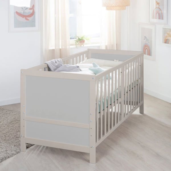 Lit Bébé Évolutif ROBA EASY SLEEP 70 x 140 cm + Matelas Roulé + Kit för Omvandling - Höjdjusterbar - Ljusgrå