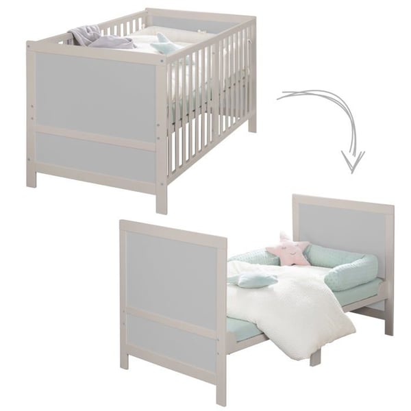 Lit Bébé Évolutif ROBA EASY SLEEP 70 x 140 cm + Matelas Roulé + Kit för Omvandling - Höjdjusterbar - Ljusgrå
