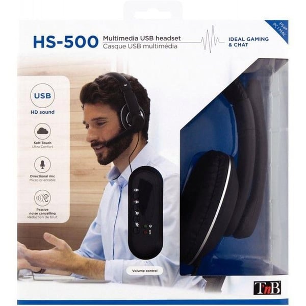 USB headset - TNB - CSMHS500 HS-500 - Bullerreducering - HD-ljud - Svart