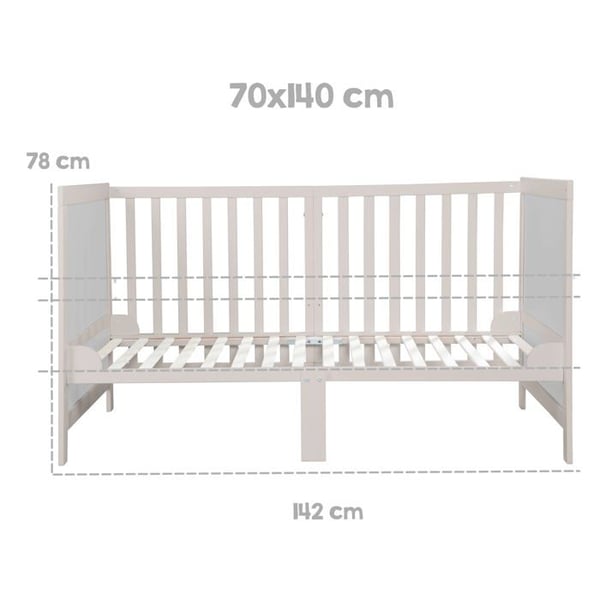 Lit Bébé Évolutif ROBA EASY SLEEP 70 x 140 cm + Matelas Roulé + Kit för Omvandling - Höjdjusterbar - Ljusgrå