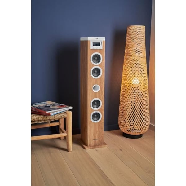 Tårnhøjttaler - THOMSON - Bluetooth/CD/USB/SD - Hvid/Træ - 60W - FM-radio