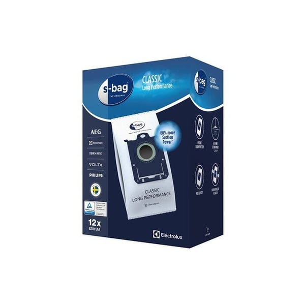 Dammsugarpåsar - ELECTROLUX - E201SM - Paket med 12 - Filtrering 99,5 % - S-påse klassisk långprestanda