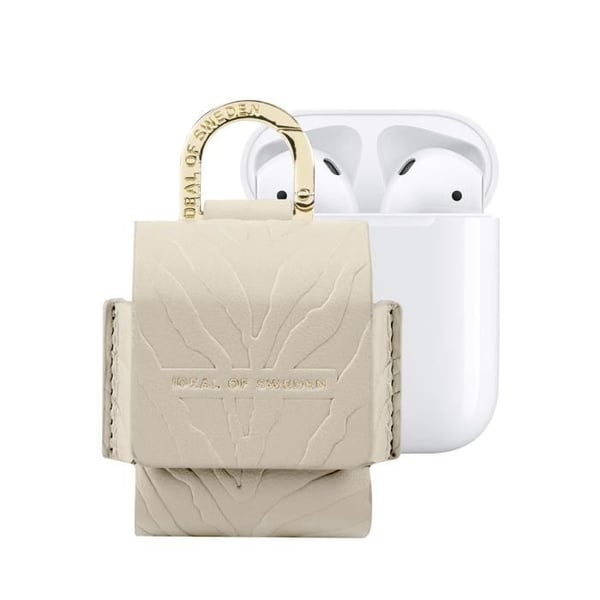 Mini Sac AirPods - IDEAL OF SWEDEN - Modell Flo - Läder - Beige - Zebrastick med Karbinhake