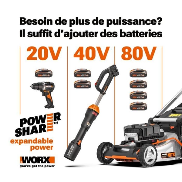 Slagnøgle 20V WORX - WX370 (moment 50 Nm, 13 mm chuck, 2 hastigheder, 2 batterier 2Ah og oplader + 30 bor)