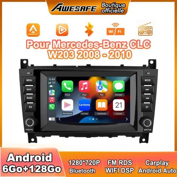 AWESAFE 4G Autoradio Android 13 för Mercedes-Benz CLC W203 (2008-2010) CLK W209 (2005-2011) 6Go+128Go 8'' Skärm Android Auto