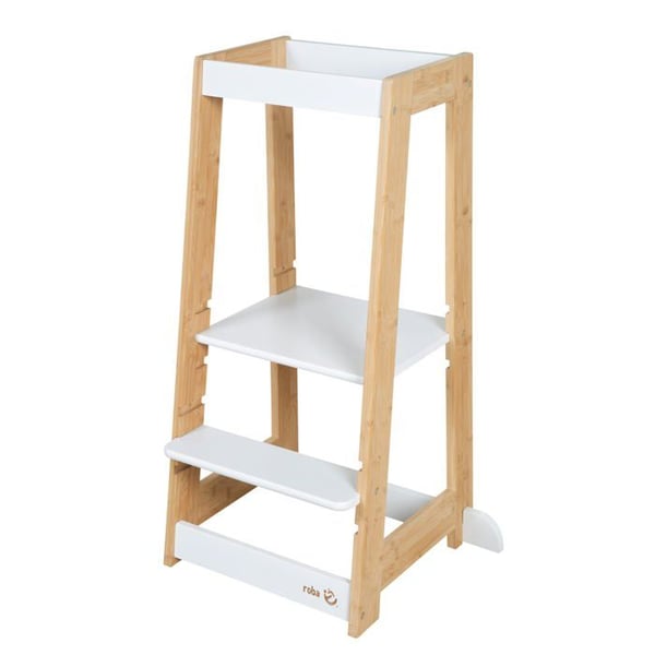 Montessori Lärnturm - ROBA - FSC® bambu - Höjdjusterbar - Stöder 80 kg - Vit / Natur