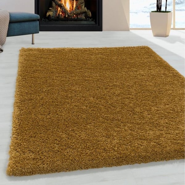Shaggy matta - MELIS HOME - Enfärgad design - 80 cm (rund) - Gul/Guld - 30 mm mjuk och fluffig lugg Shaggy matta - MELIS HOME - Enfärgad design - 80 cm (rund) - Gul/Guld - 30 mm mjuk och fluffig lugg